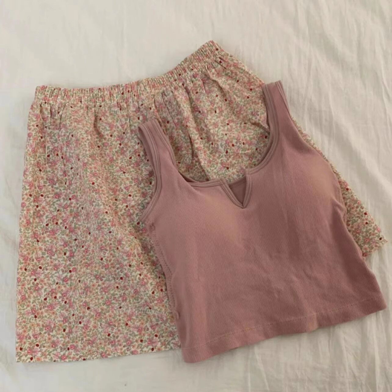 MODAL SWEET PAJAMAS CHEST PADS SUSPENDERS WOMENS SUMMER COTTON VEST FLORAL SHORTS CAN BE WORN OUTSIDE LOUNGEWEAR SET