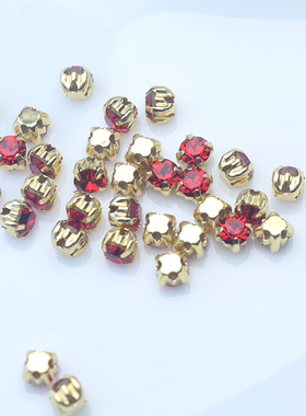 捷克宝仕奥莎进口爪钻3mm4mm手工串珠材料铜爪座保色电镀红色水钻