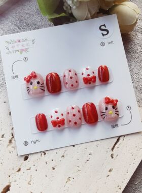 妙甲生花手工穿戴甲S号红色猫眼