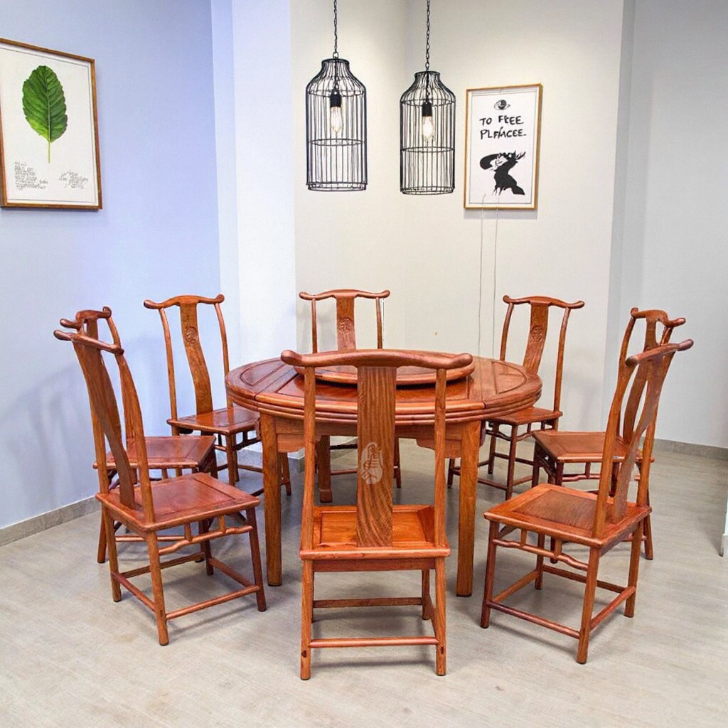 精品红木家具缅甸花梨木1.38米官帽椅可伸缩餐桌餐台正宗大果紫檀