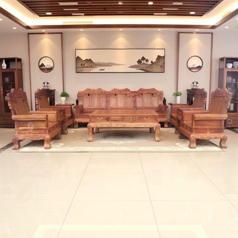 红木家具缅甸花梨木榫卯大奔十件套组合沙发正宗大果紫檀厂家直销