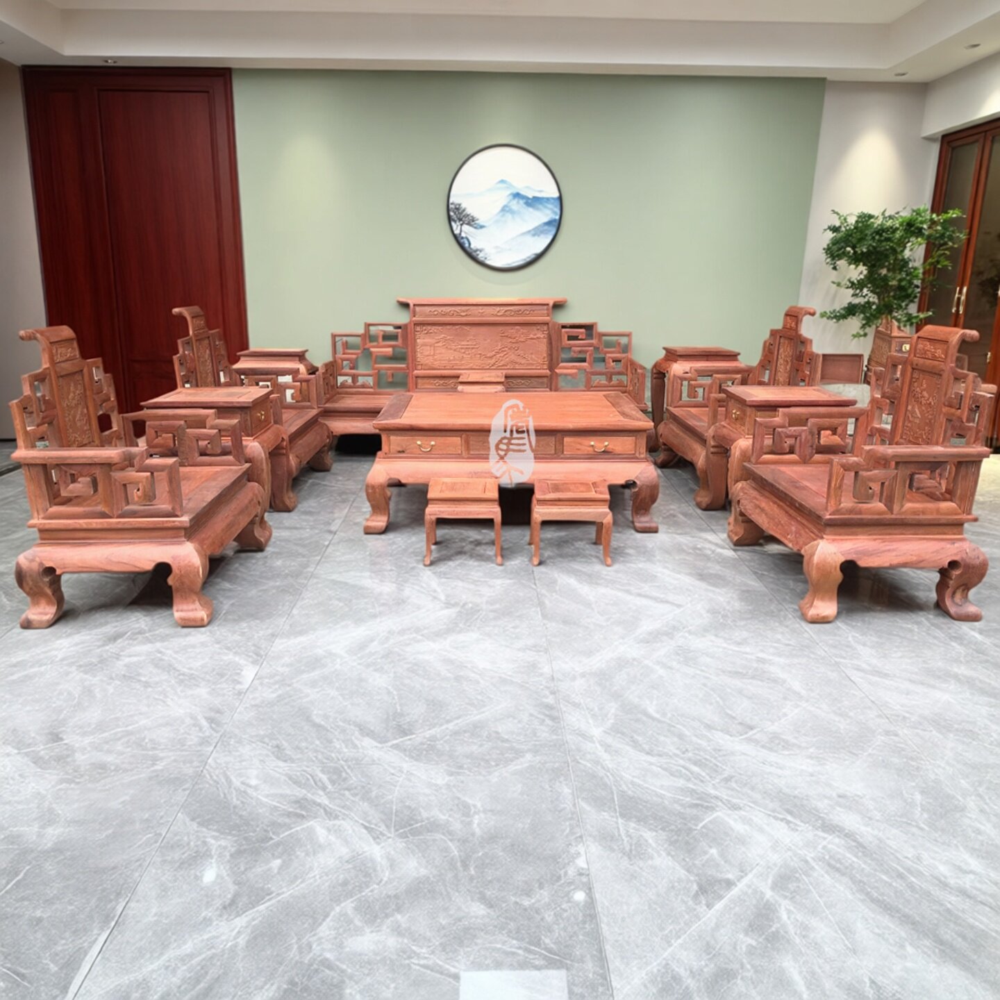 红木家具缅甸花梨木16公分山水沙发十三件套客厅沙发正宗大果紫檀