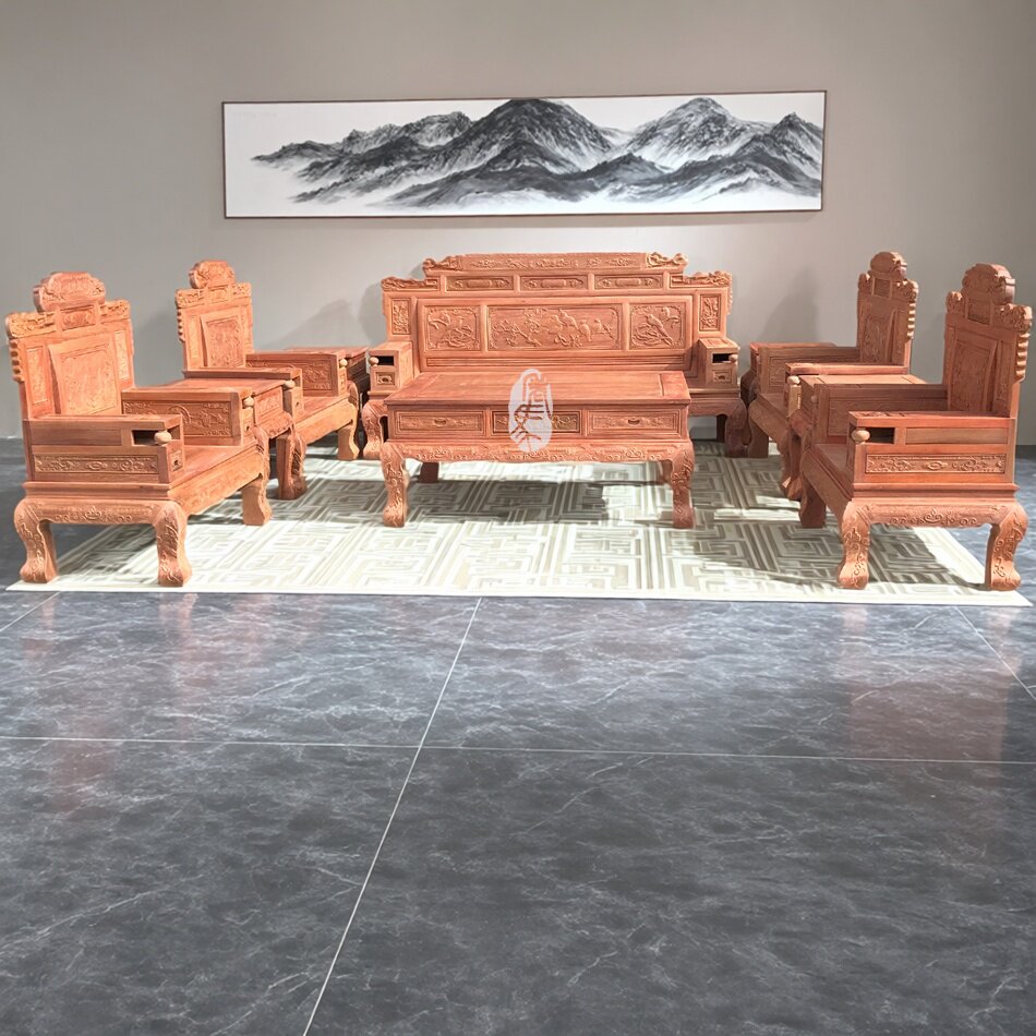 缅甸花梨木客厅独板财源滚滚沙发