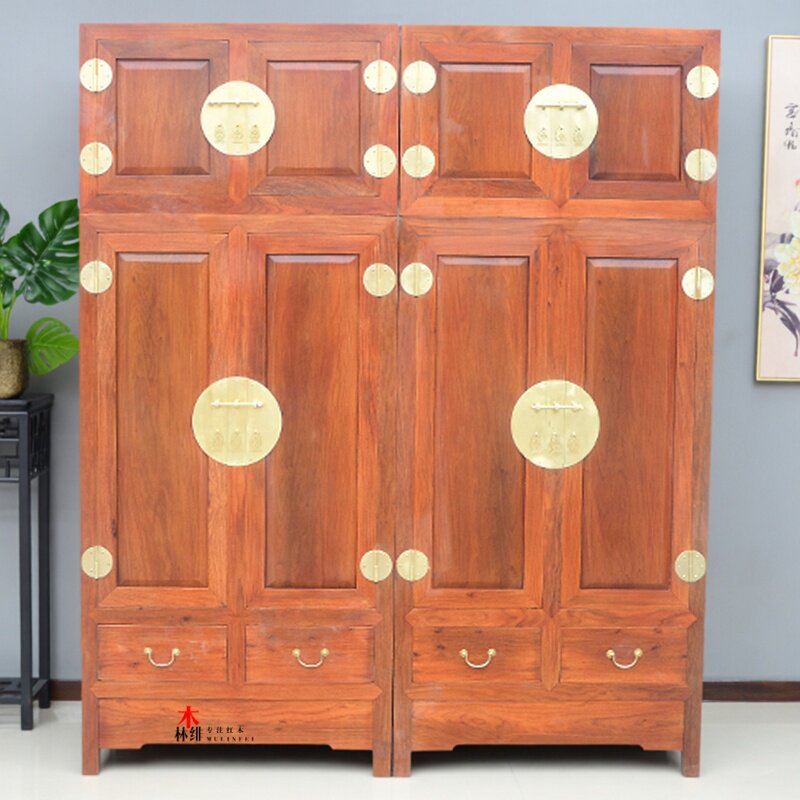 红木家具 缅甸花梨木2米素面顶箱柜衣柜衣橱 特别定制款 大果紫檀