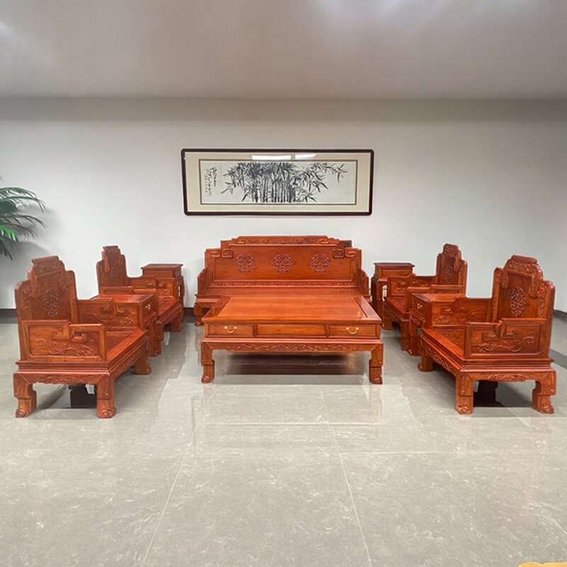 红木家具大果紫檀国宾沙发缅甸花梨中式实木沙发客厅全套明清古典