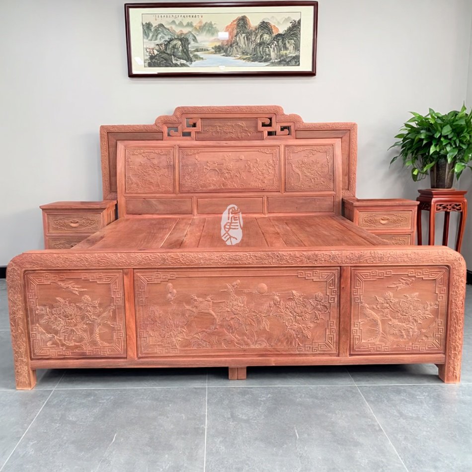 红木家具缅甸花梨木1.8米国色天香箱式床双人床婚床正宗大果紫檀