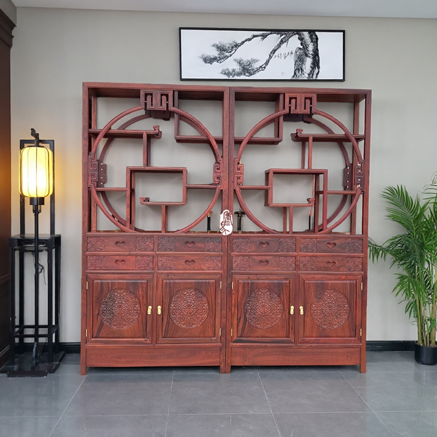 红木家具缅甸花梨黑红老料博古架储物置物架展示柜隔厅柜大果紫檀