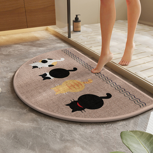 亚麻编织半圆形浴室专用地垫吸水防滑脚垫地毯卫生间门口耐脏垫子