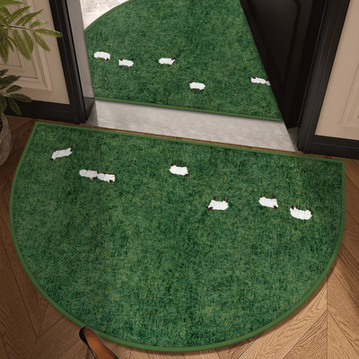 新中式绿色半圆形入户门地垫进门入门防滑脚垫家门口耐脏地毯垫子