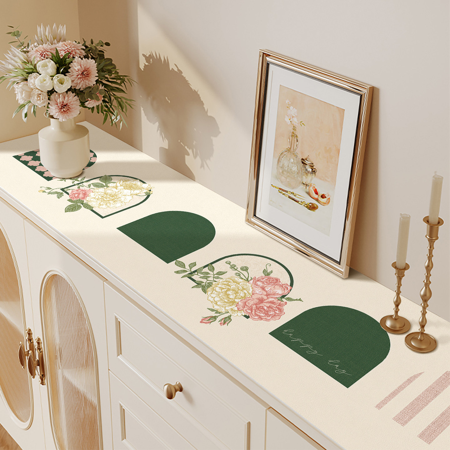 现代美式风餐边柜台面保护桌垫电视柜长条盖布入户鞋柜垫子可裁剪,居家布艺,桌布,淘宝优惠券,粉丝福利购,淘宝优惠卷