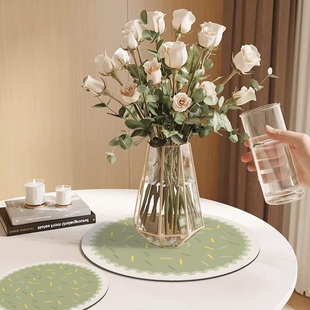 ins高级感圆形玻璃花瓶垫子吸水桌面花盆垫布沥水垫隔热防烫餐垫