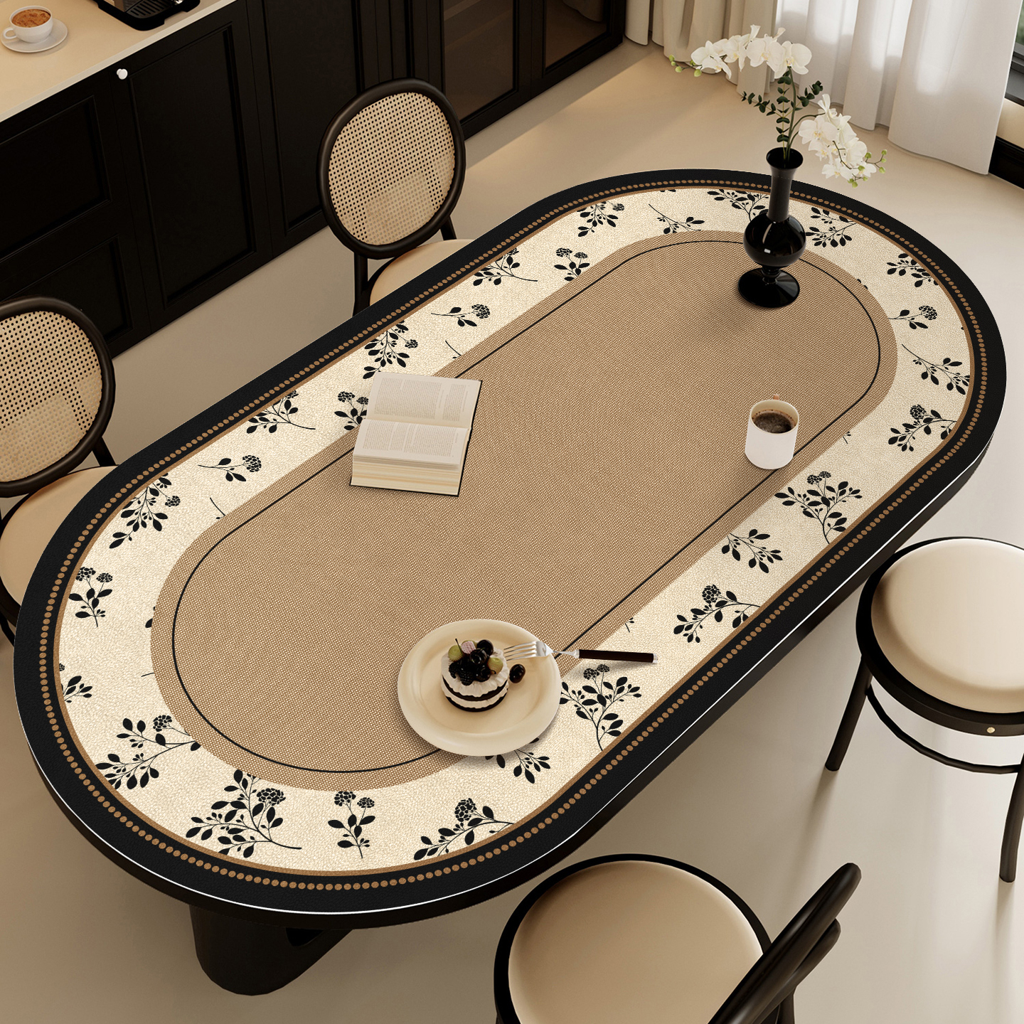 轻奢高级感椭圆形餐桌桌垫弧形茶几防水防油防烫免洗pvc皮革桌布