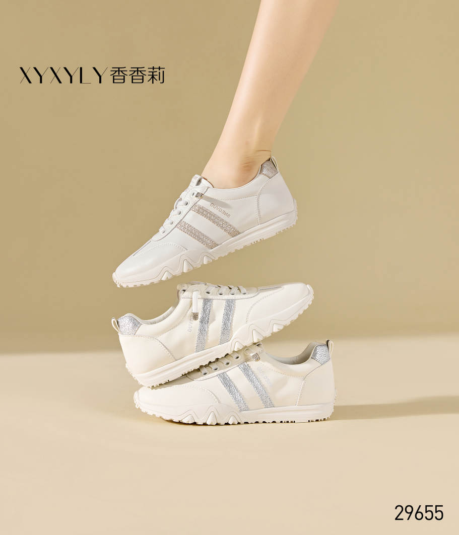 香香莉2025春新款牛皮平底系带休闲舒适运动女单鞋慢跑鞋29655
