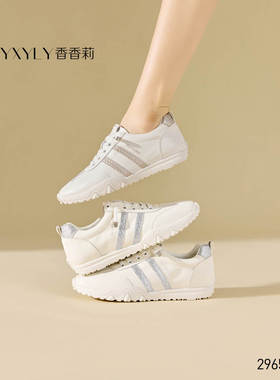 香香莉2025春新款牛皮平底系带休闲舒适运动女单鞋慢跑鞋29655