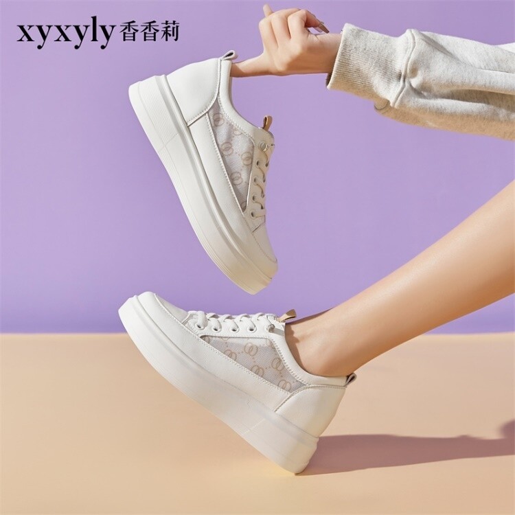 香香莉女鞋2023春夏新款内增高一脚蹬小白鞋厚底网纱休闲鞋22010