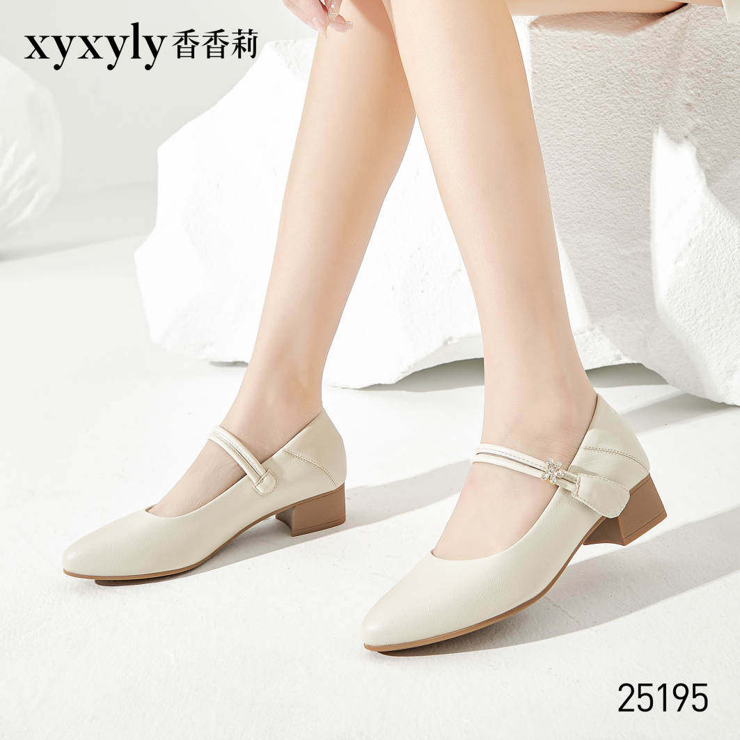 香香莉女鞋2024春季浅口方头粗高跟玛丽珍跳舞鞋工作女单鞋d25195