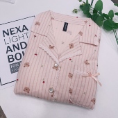 秋冬加厚双面100%纯棉长袖 长裤 带胸垫开衫 124 女士睡衣套装 家居服