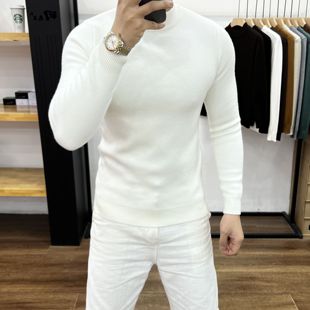 内搭秋冬新款 半高领毛衣男韩版 针织打底衫 男士 加绒加厚纯色毛线衫