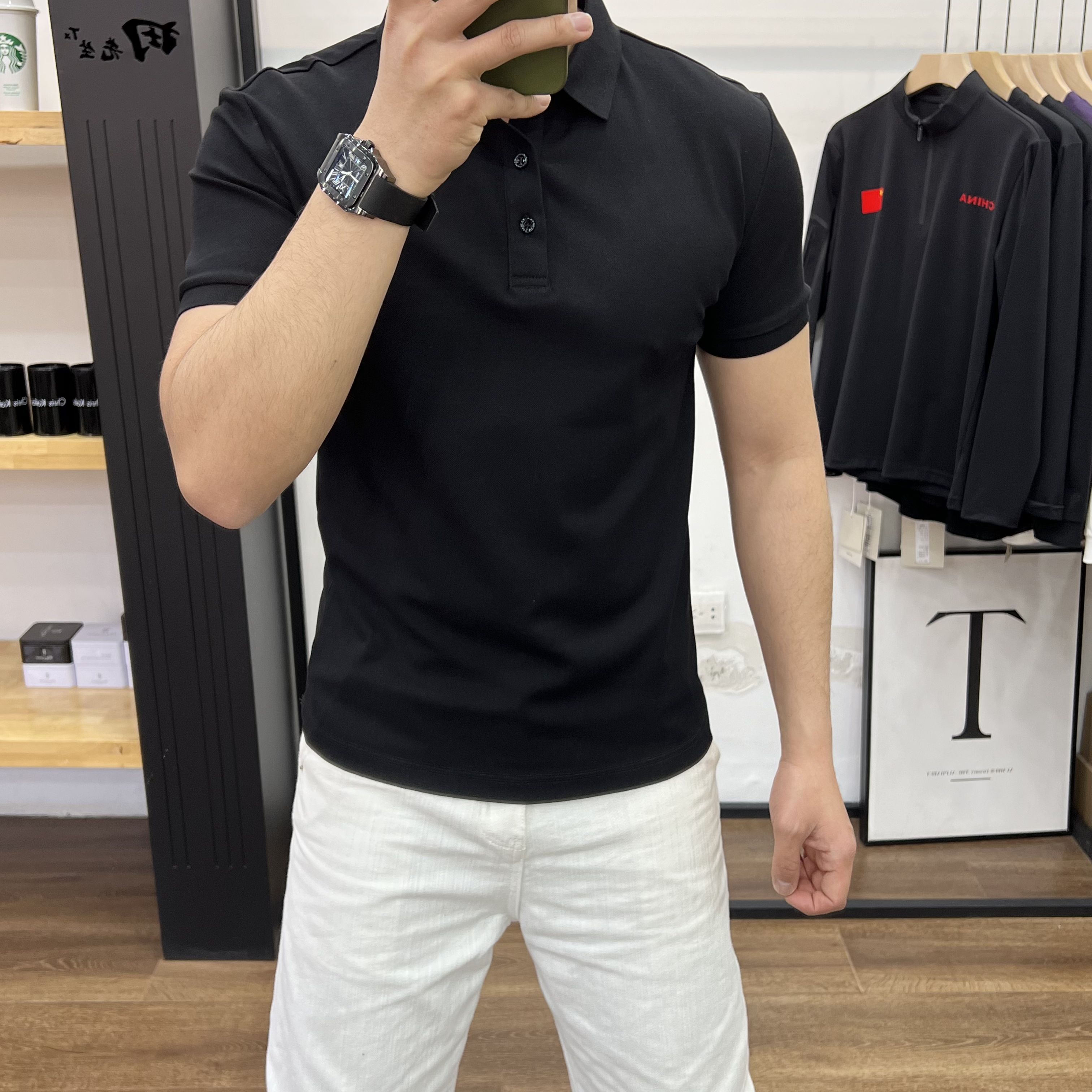 田先生夏季短袖修身纯色打底polo