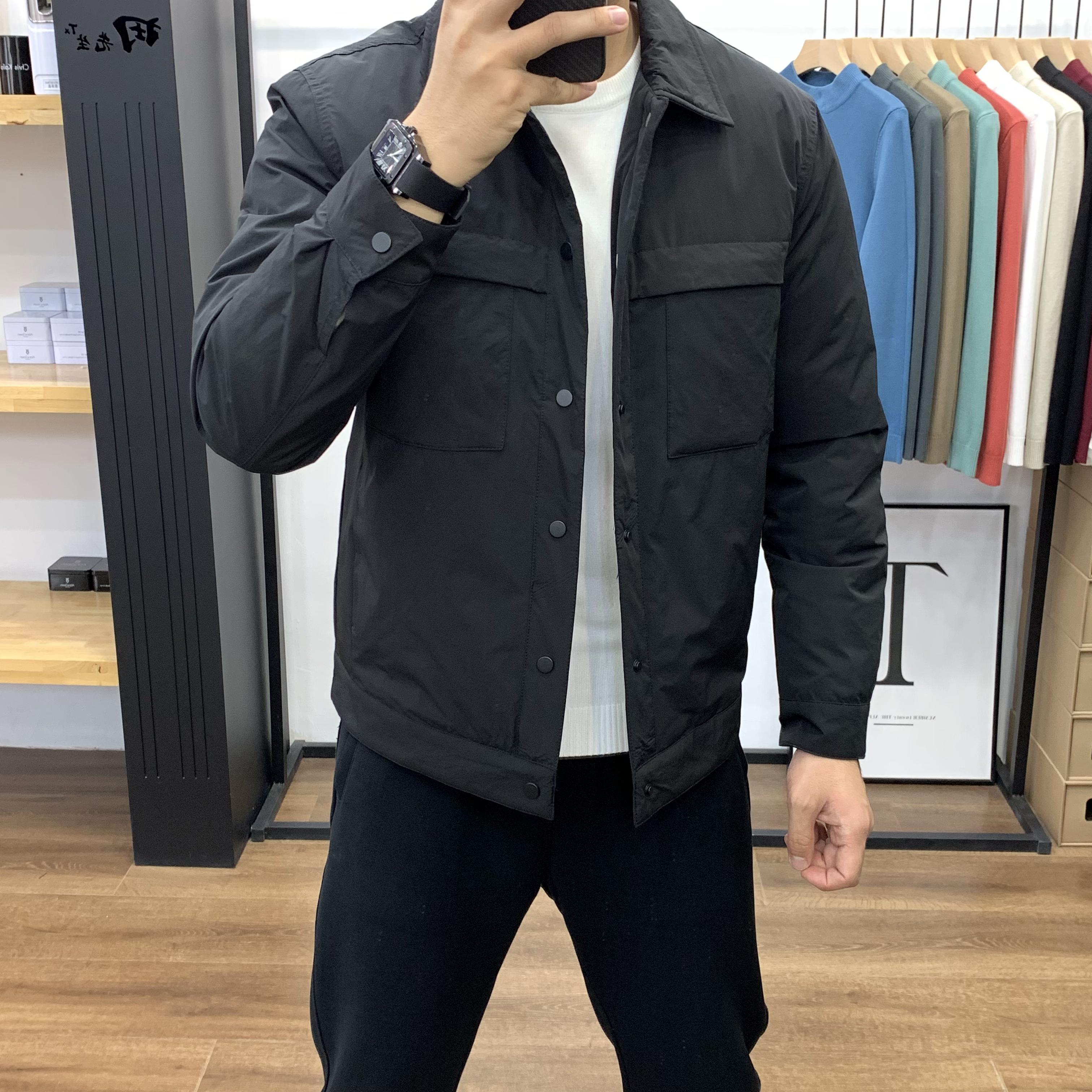 田先生轻薄羽绒服衬衫领休闲短款