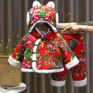 棉袄儿童冬季花袄宝宝小孩东北女童大花袄套装加厚婴儿拜年棉服装