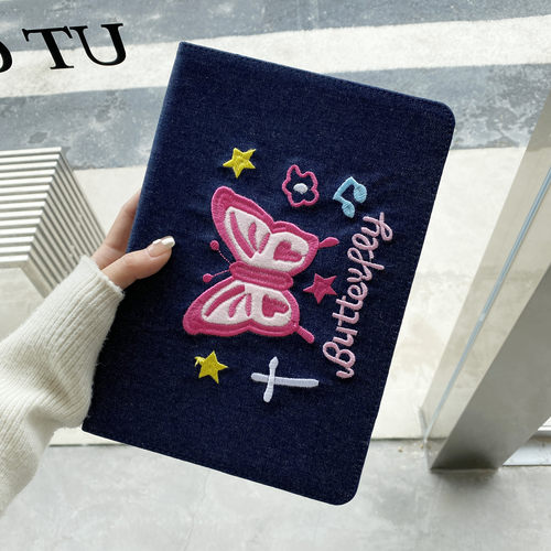 牛仔布刺绣蝴蝶结iPad保护套