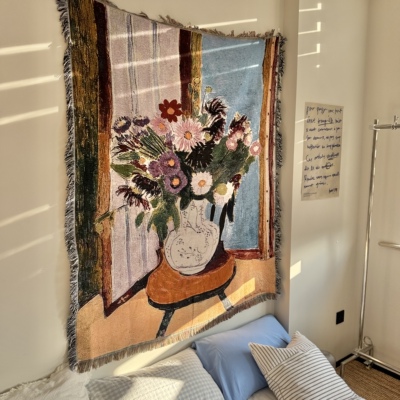 马蒂斯花朵花瓶毛毯装饰毯