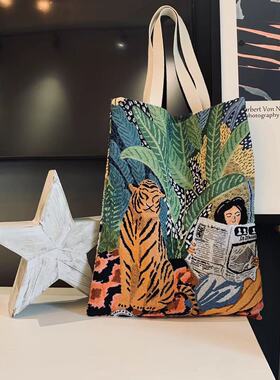 Tote bag托特包33X45cm提花风格购物袋文艺潮流创意帆布包 环保袋