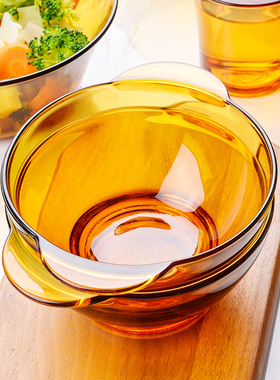 高颜值欧式家用法国进口多莱斯防烫双耳碗钢化玻璃米饭碗水果碗