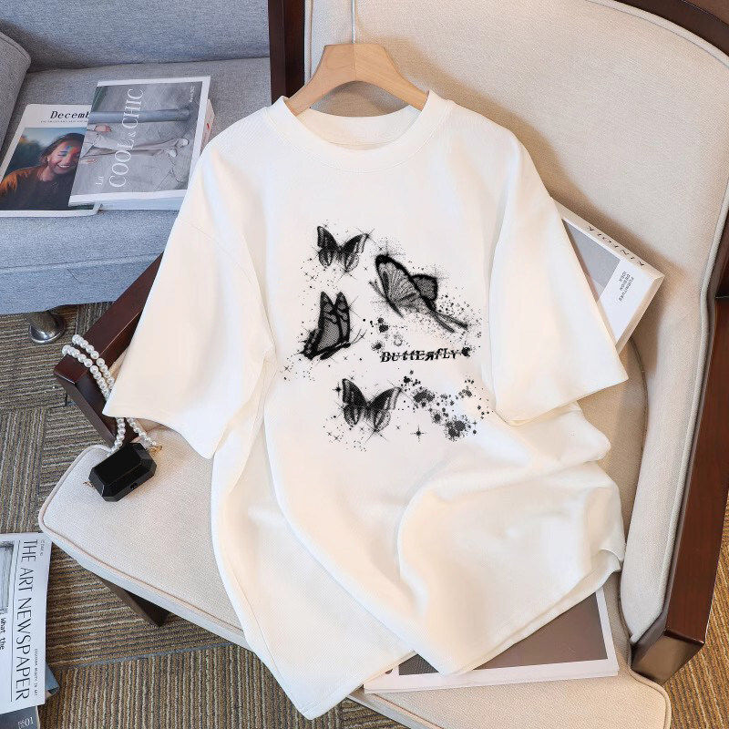 夏季白色短袖t恤女纯棉2026新款宽松大码上衣设计感小众体恤