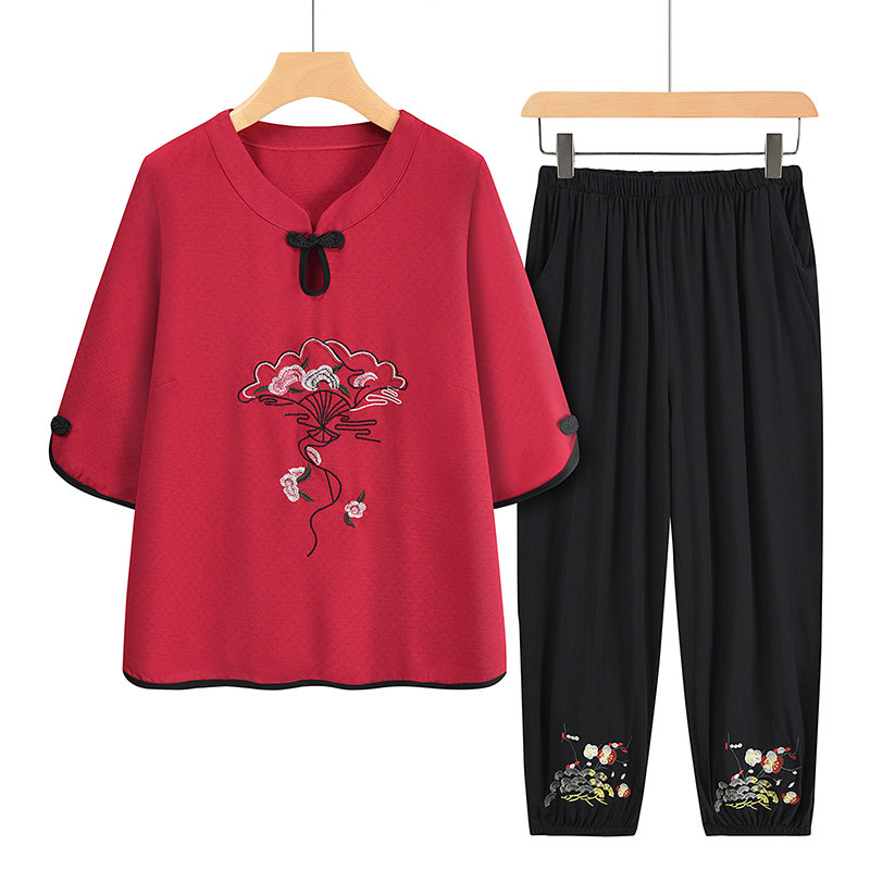 夏装妈妈款奶奶老太太中袖