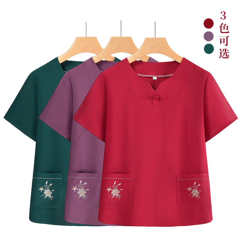 源头工厂夏天妈妈装绣花中老年老太太衣服夏季老人宽松休闲奶奶女