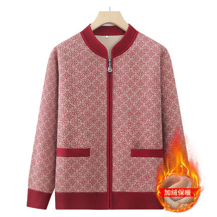 秋冬加绒老人衣服外套老太太针织衫保暖柔软上衣奶奶装加厚女毛衣