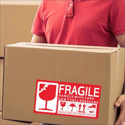 英文易碎品标签贴纸fragile小心转运跨境国际物流发货不干胶定制E