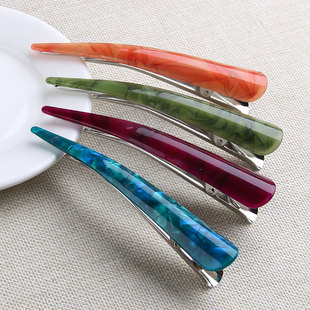 醋酸鸭嘴夹大号亚克力牛角夹盘发后脑勺一字夹复古抓夹妈妈款 发夹