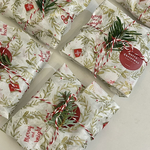 圣诞花环雪梨纸印花包装纸出卡打包圣诞节diy礼物包装纸大张ins风