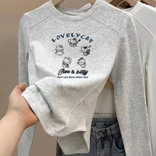 时尚 秋季 百搭上衣潮 t恤女童新款 中大童德绒鱼骨弧形下摆正肩长袖