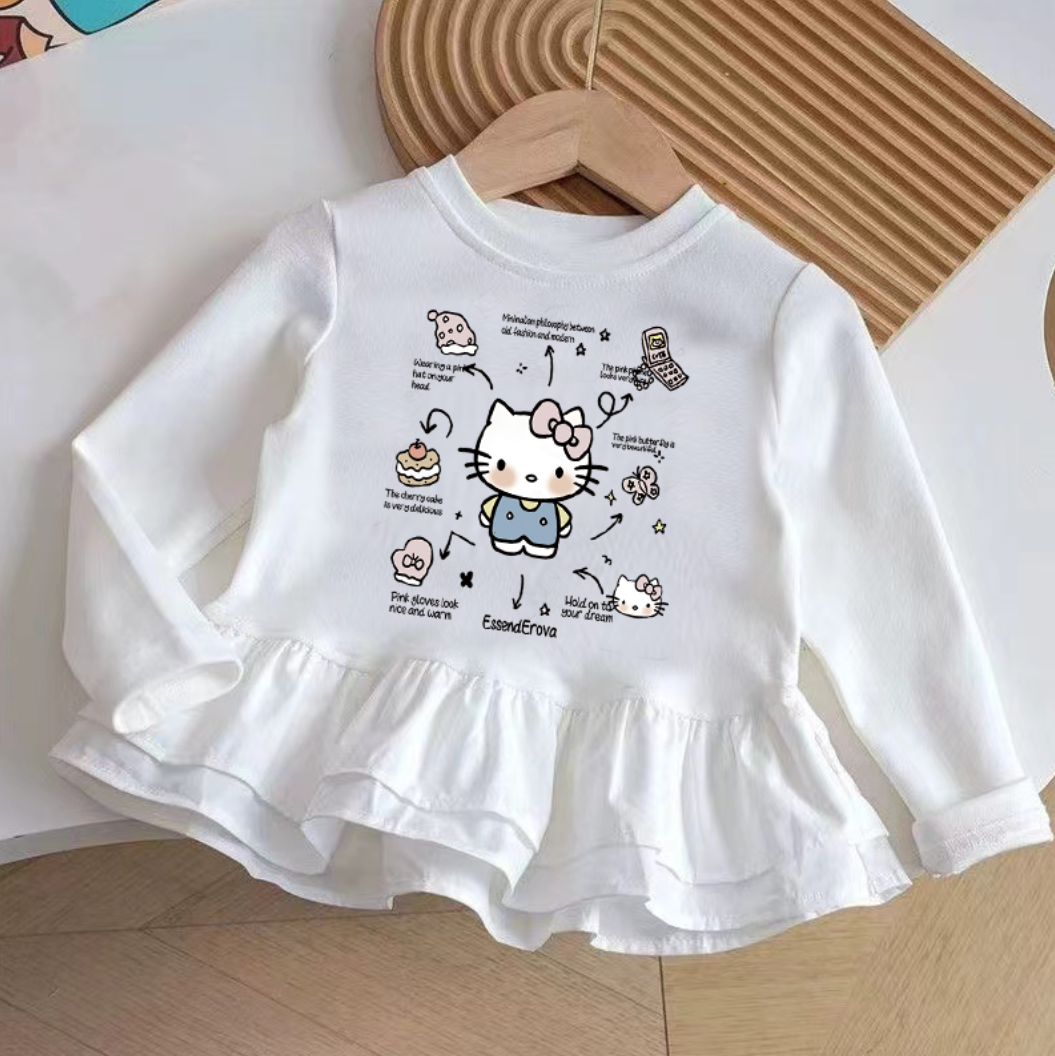 女童秋冬德绒拼接裙摆T恤上衣潮