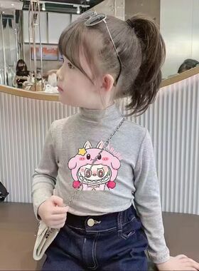 女童宝宝新款打底衫卡通洋气时髦半高领春秋冬中小童休闲长袖上衣