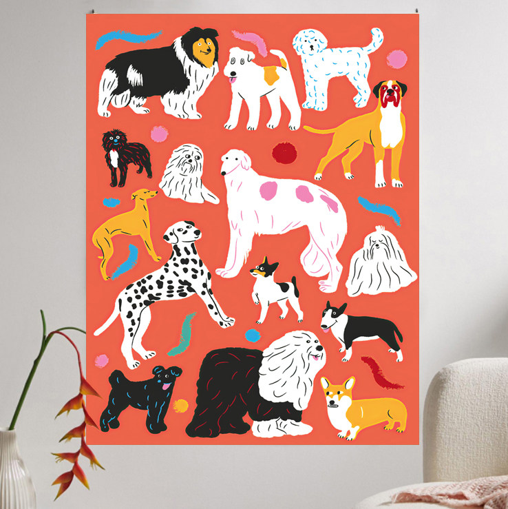 多巴胺小狗 布艺挂画ins墙面布置装饰画挂布可爱韩风拍照道具卡通,居家布艺,挂毯/壁毯,淘宝优惠券,粉丝福利购,淘宝优惠卷