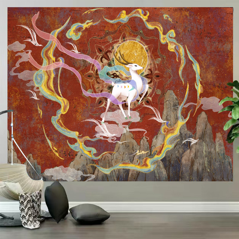 中式国风背景布敦煌飞天墙布卧室床头书房墙面装饰直播挂毯定制,居家布艺,挂毯/壁毯,淘宝优惠券,粉丝福利购,淘宝优惠卷