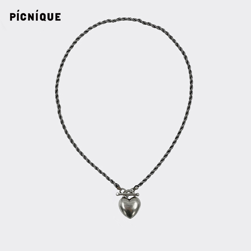 Picnique孤独之心爱心麻花项链