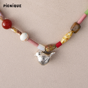 Picnique多宝满足鸟串珠短项链 原创设计小众气质度假高级感