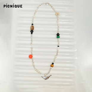 yigenana同款 Picnique 小鸟与果实项链 天然珍珠黑玛瑙气质项链