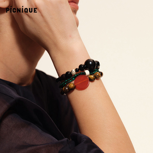 Picnique 虎眼石孔雀石黑玛瑙手链