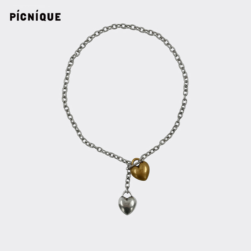 Picnique 分手的决心复古双色电镀爱心项链女款个性通勤时尚