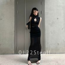 0122精致丽人 两色微透针织半身裙拼接设计感辣妹修身长裙stepll