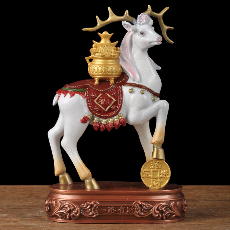 彩铜梅花鹿摆件铜鹿招财聚宝盆摆设家居客厅玄关装饰品乔迁礼品