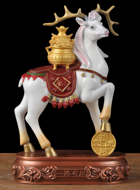 彩铜梅花鹿摆件铜鹿招财聚宝盆摆设家居客厅玄关装饰品乔迁礼品