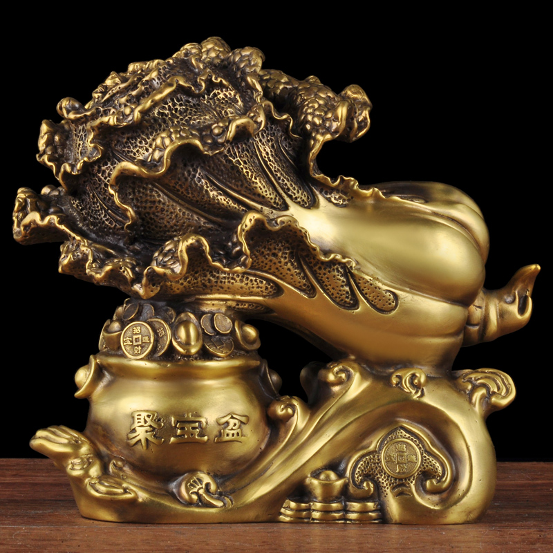 黄铜聚宝盆白菜摆件客厅装饰品